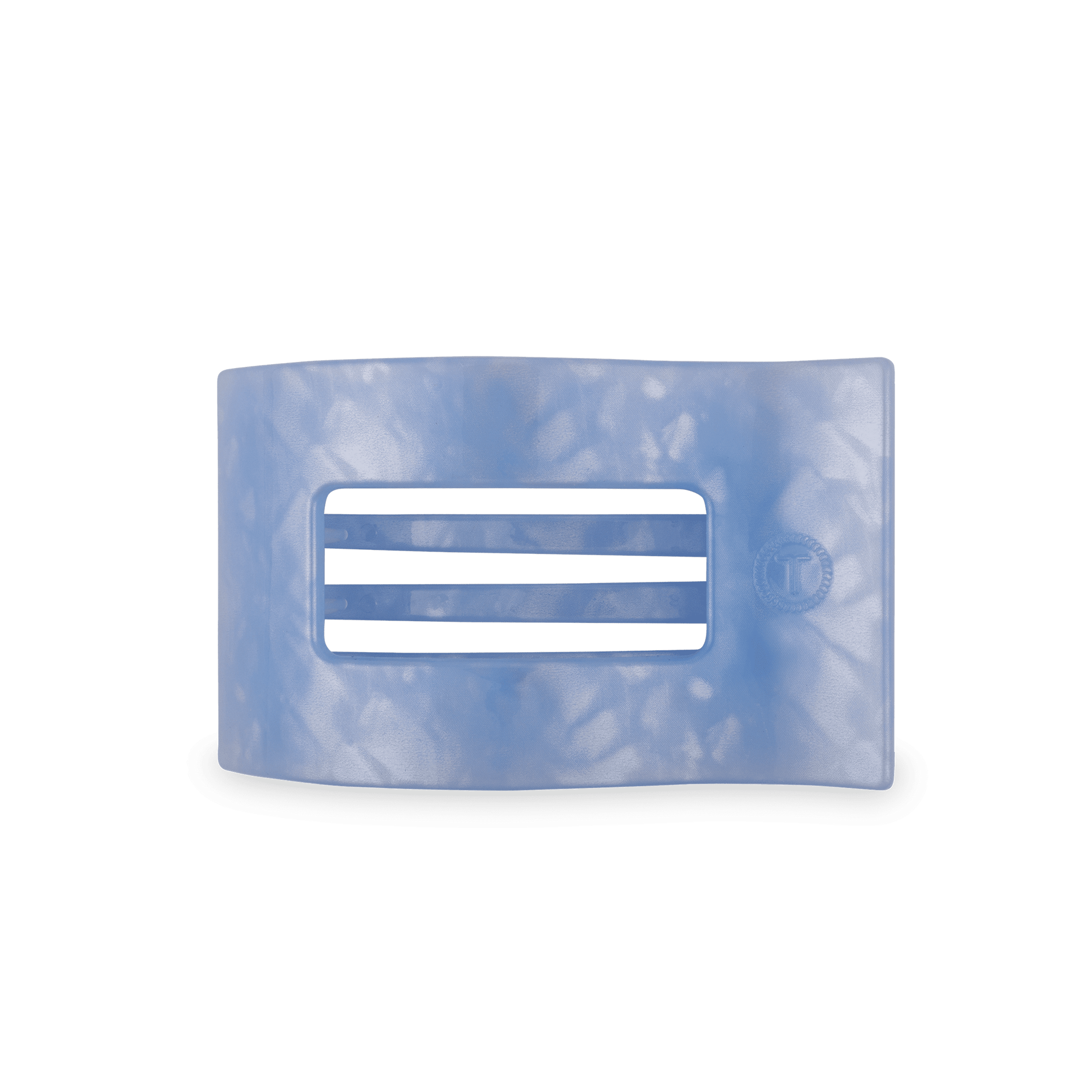 Medium flat rectangle hair clip, translucent light blue with three horizontal slots