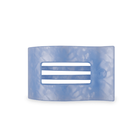 Medium flat rectangle hair clip, translucent light blue with three horizontal slots