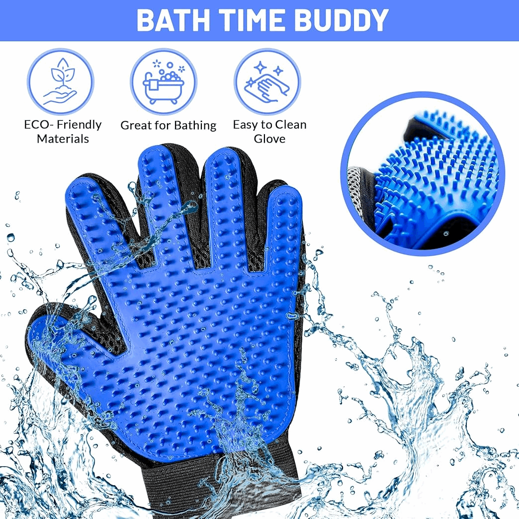 Pet grooming glove blue