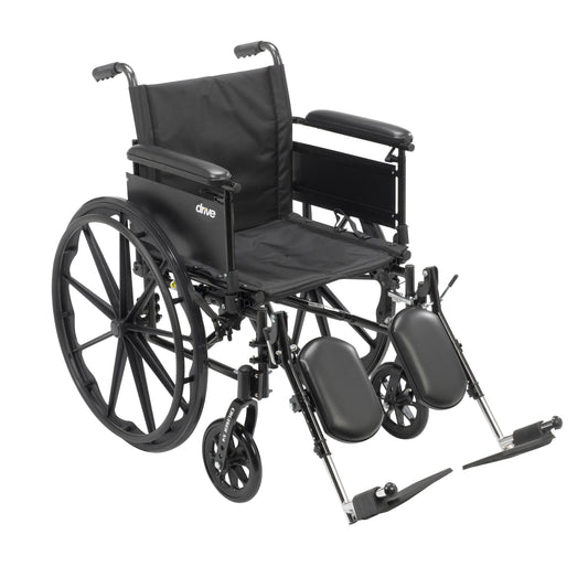 Lightweight wheelchair with elevating leg rests and padded armrests, 20-inch seat