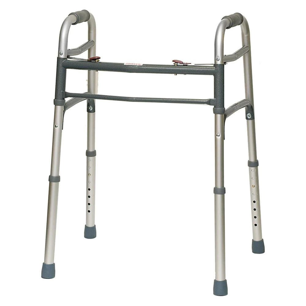 Folding walker without wheels with 2-button height adjust, gray frame