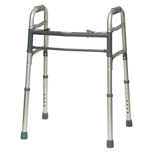 Folding walker without wheels with 2-button height adjust, gray frame