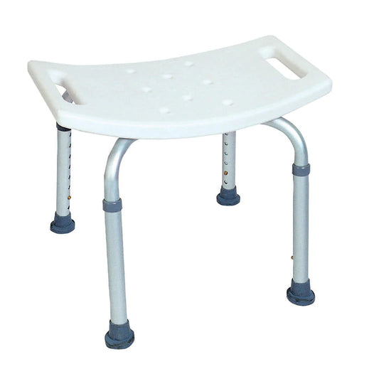 Aluminum shower chair without backrest, white seat with cutout hand grips