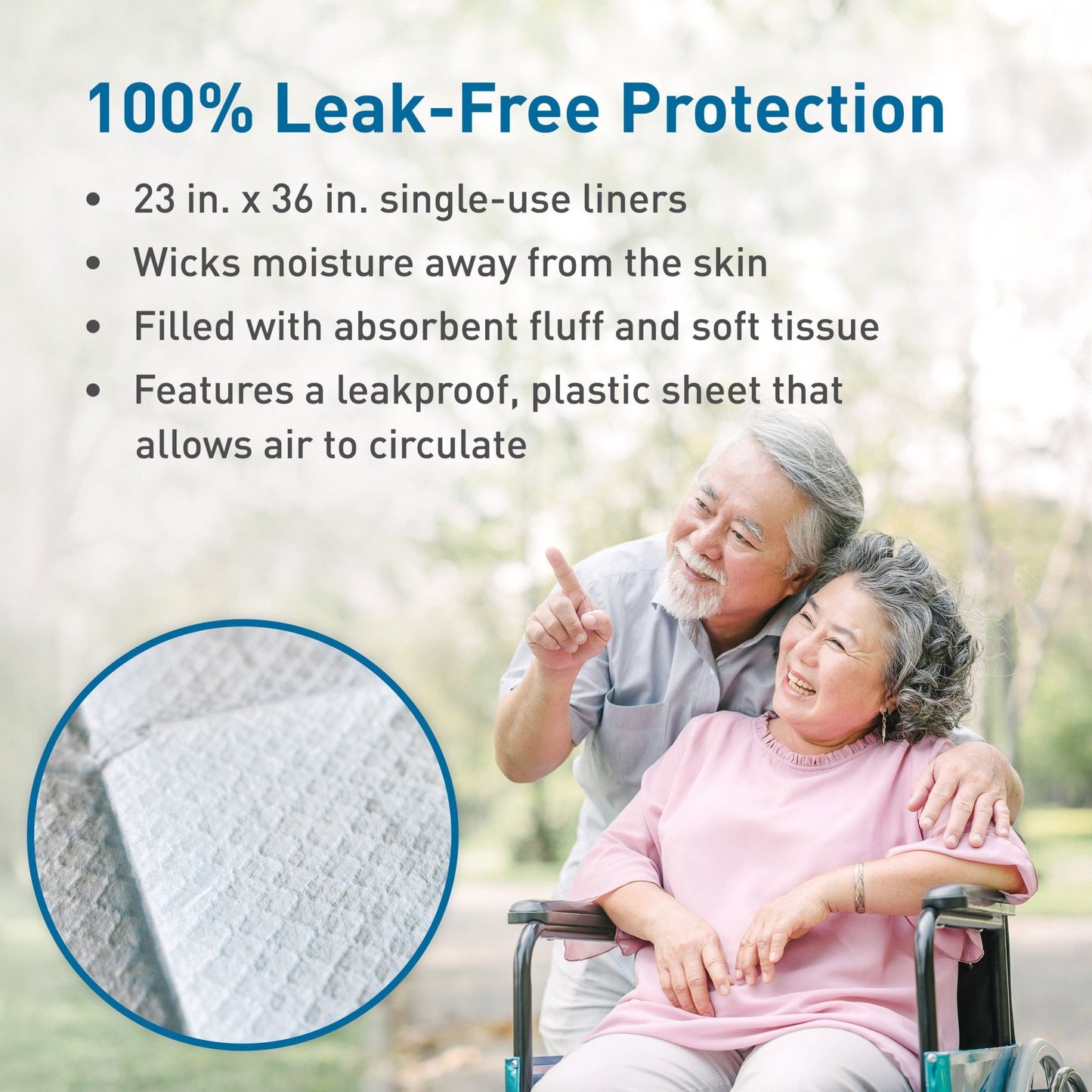 23 x 36 in single-use disposable underpad with white absorbent layer and blue edge