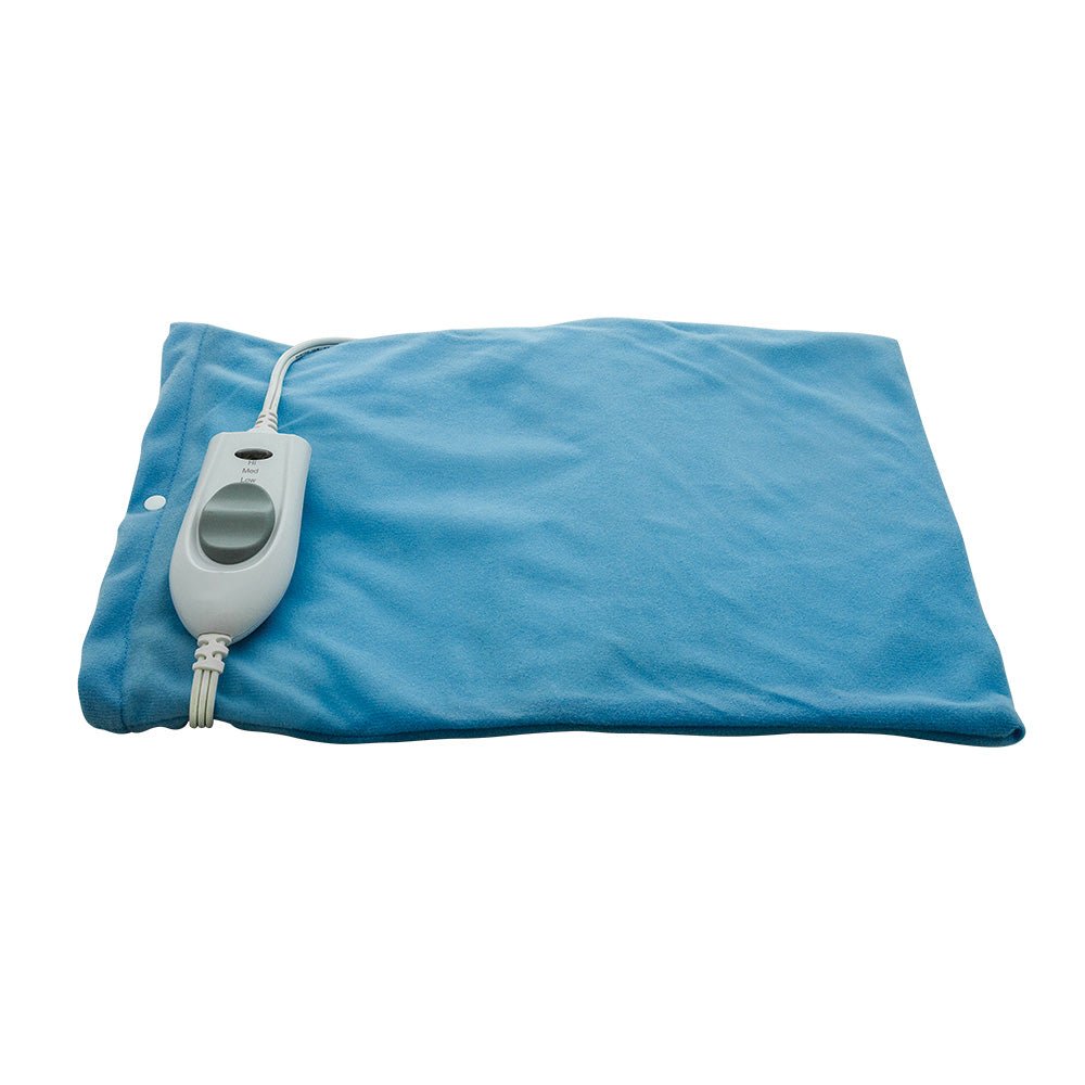 Folded blue LED heating pad with attached white controller