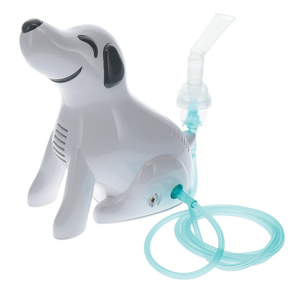 Pediatric dog-shaped compressor nebulizer with transparent tubing and mask