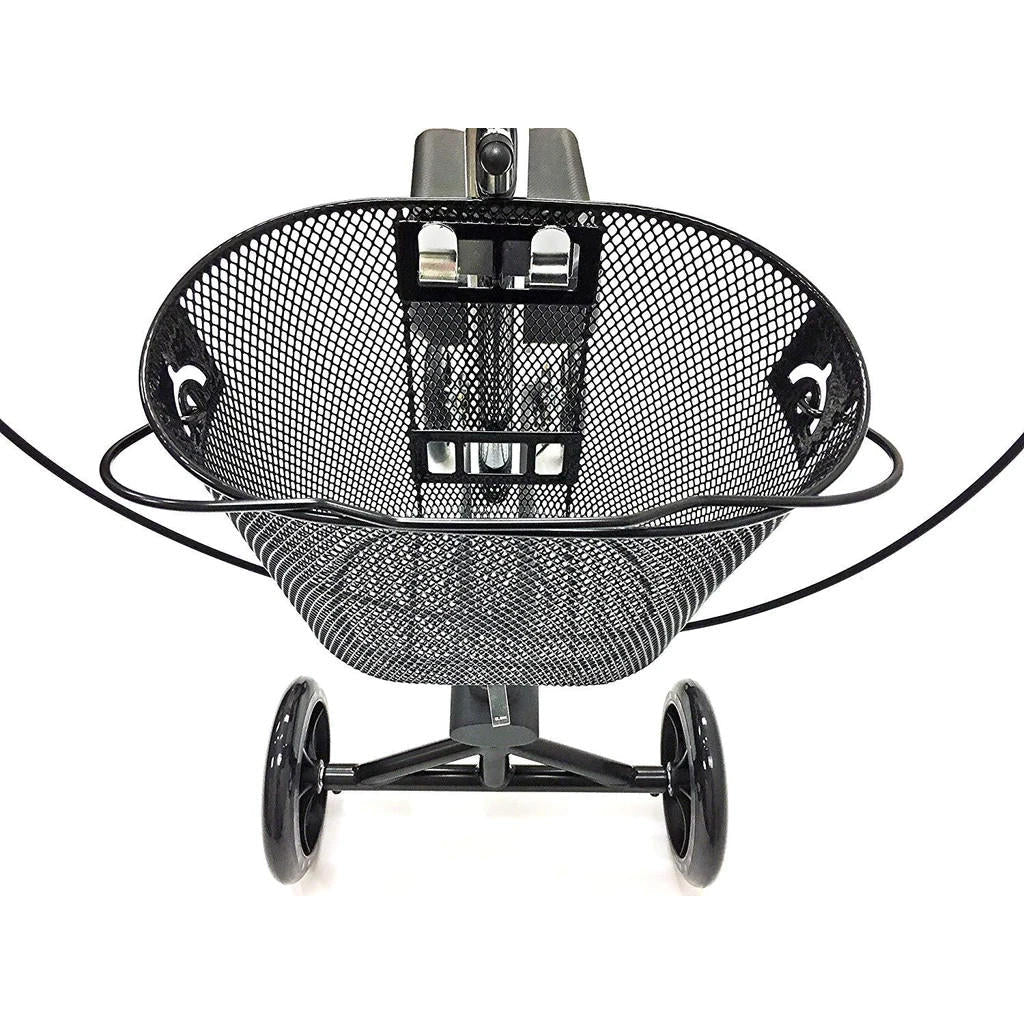 Knee walker front basket with handle mount and mesh basket, two supporting side rings