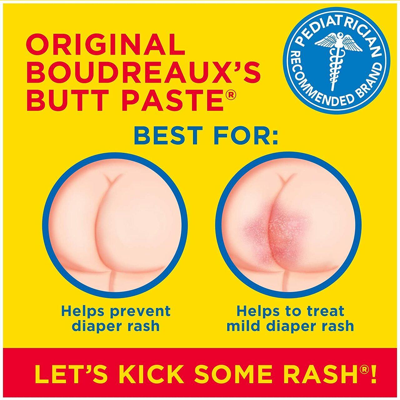 Original Boudreaux's Butt Paste label panel: prevents diaper rash and treats mild rash