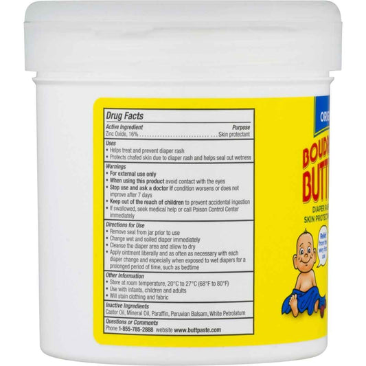 Original Boudreaux's Butt Paste 16 oz jar back with Drug Facts label