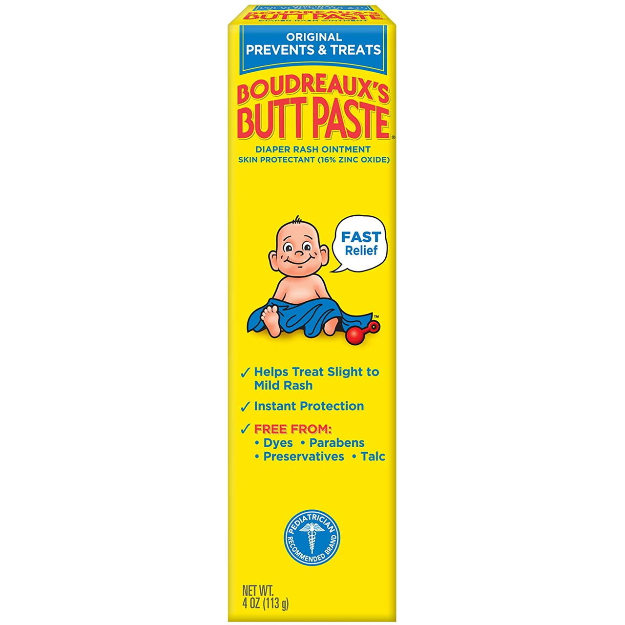 Original Boudreaux's Butt Paste 4 oz tube, Prevents & Treats label