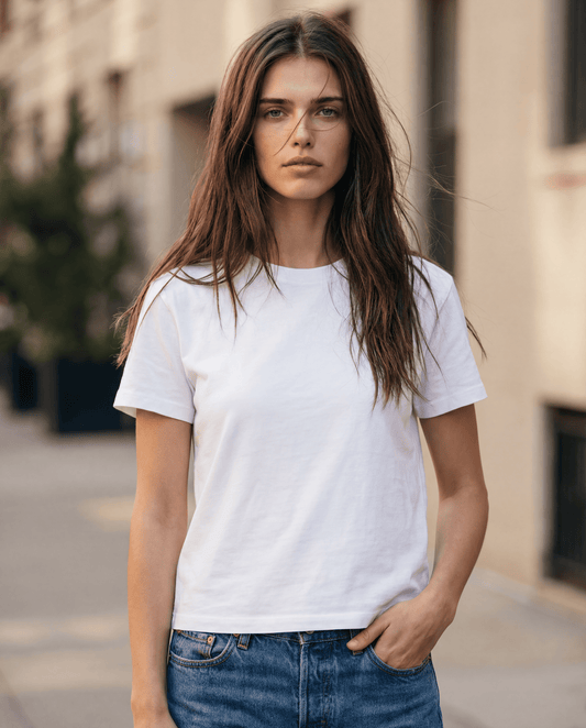 Boxy everyday tee, white crew-neck T-shirt with short sleeves and straight hem.