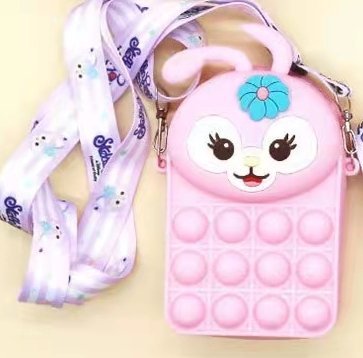 Light pink bunny fidget crossbody bag with pop-bubble silicone and cute cartoon face