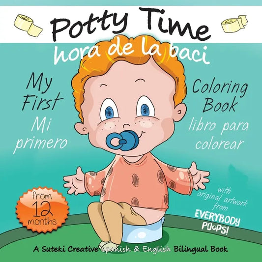 Potty Time coloring book with illustrated baby and bilingual Spanish & English text