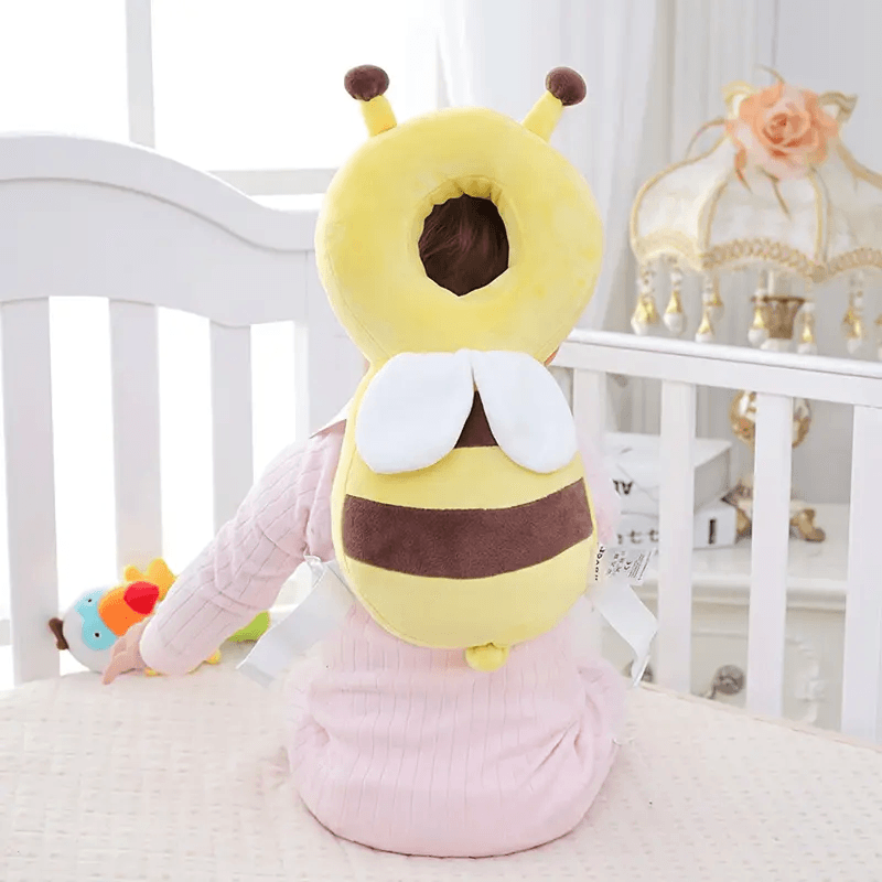 Bee head cushion pillow with hollow opening, white wings and brown stripe