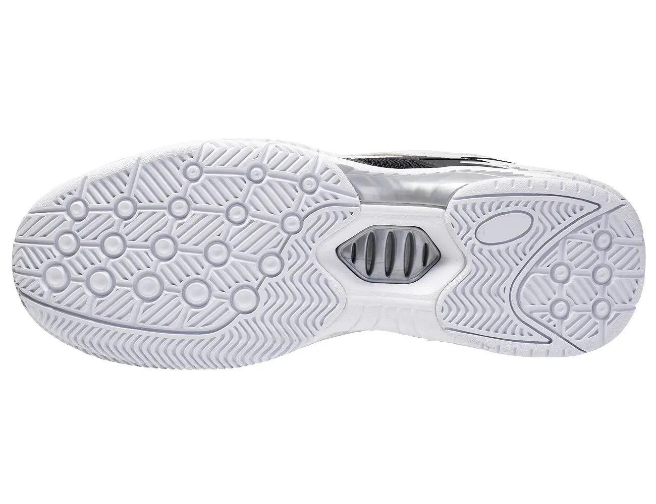 White outsole tread for black walking shoe with center support channel