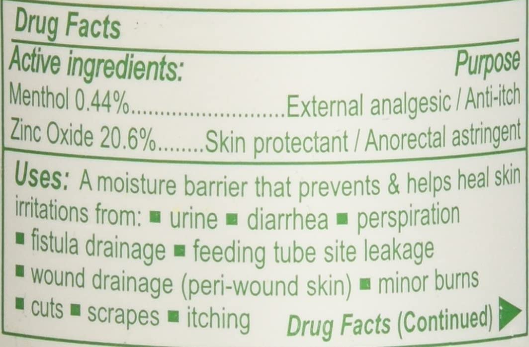 Drug Facts panel for Calmoseptine ointment: menthol and zinc oxide, skin protectant