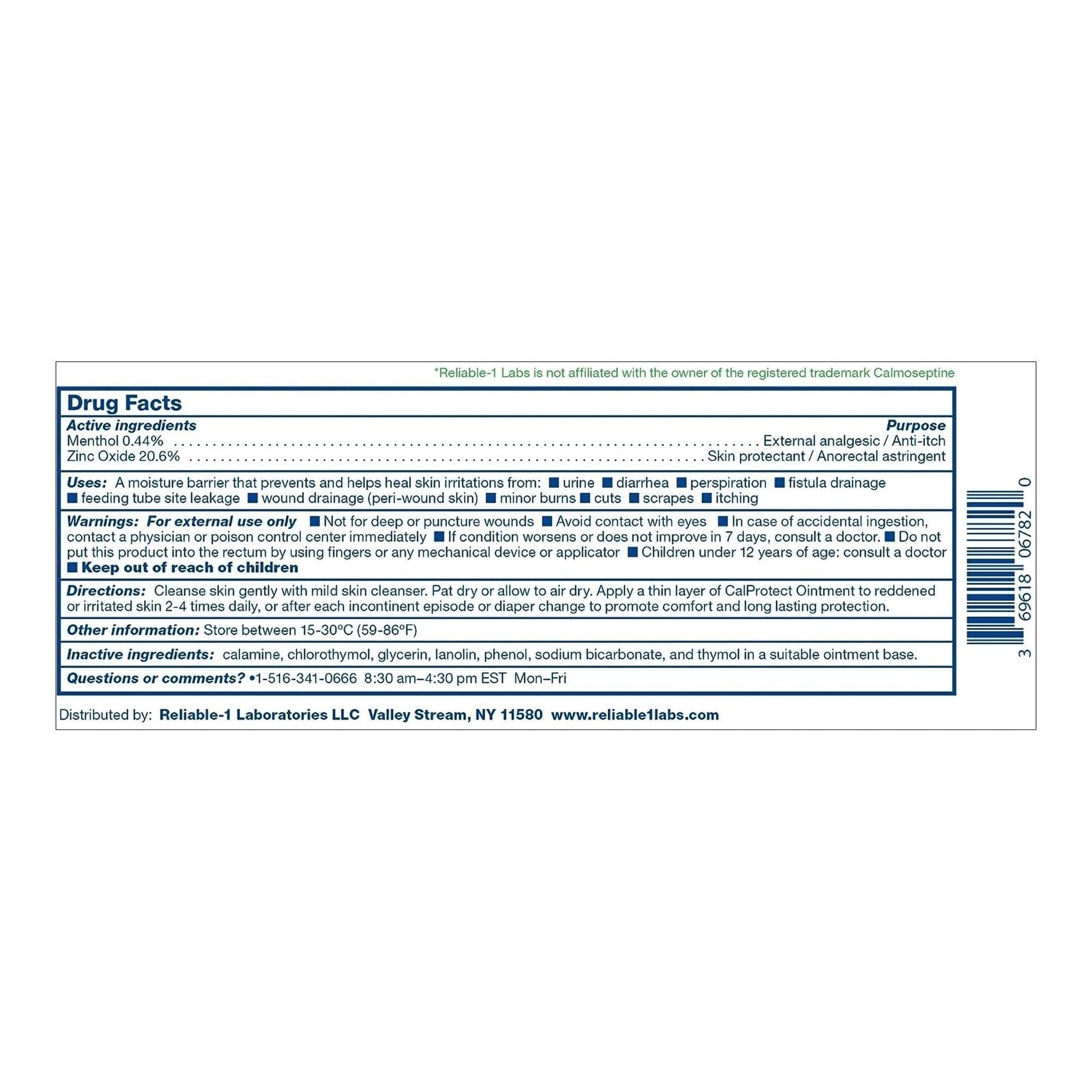 CalProtect ointment rear label with Drug Facts and warnings