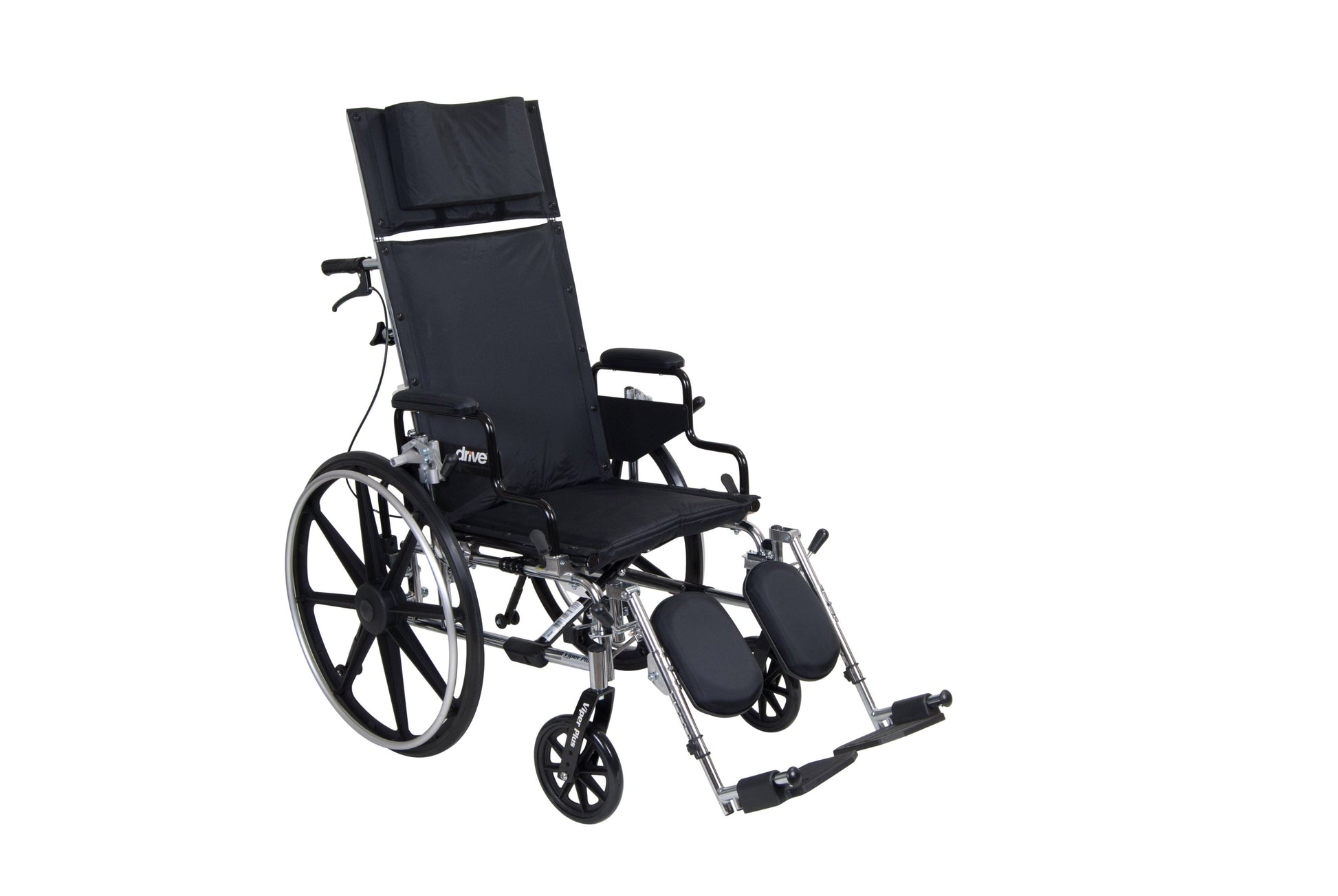 Full reclining wheelchair, detachable desk arms, 16" seat