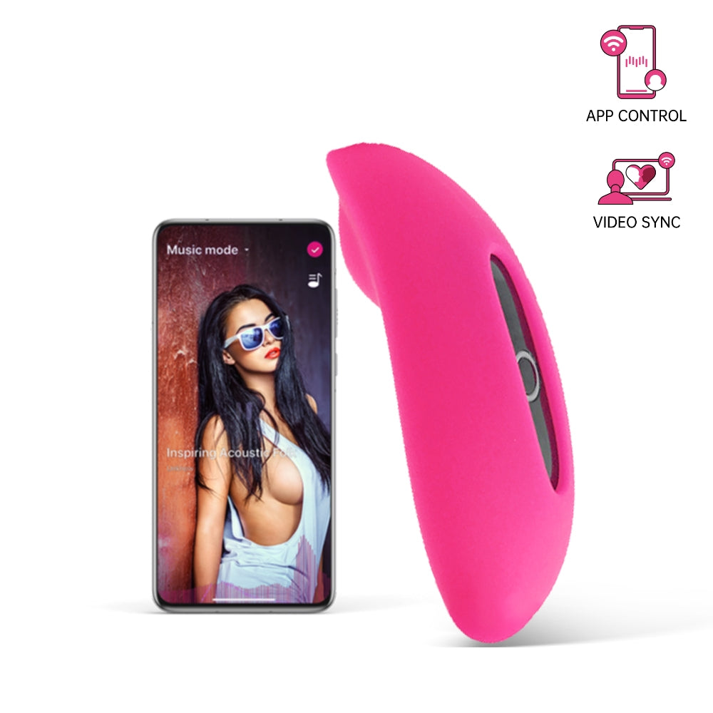 Pink silicone personal massager shown beside smartphone for app control