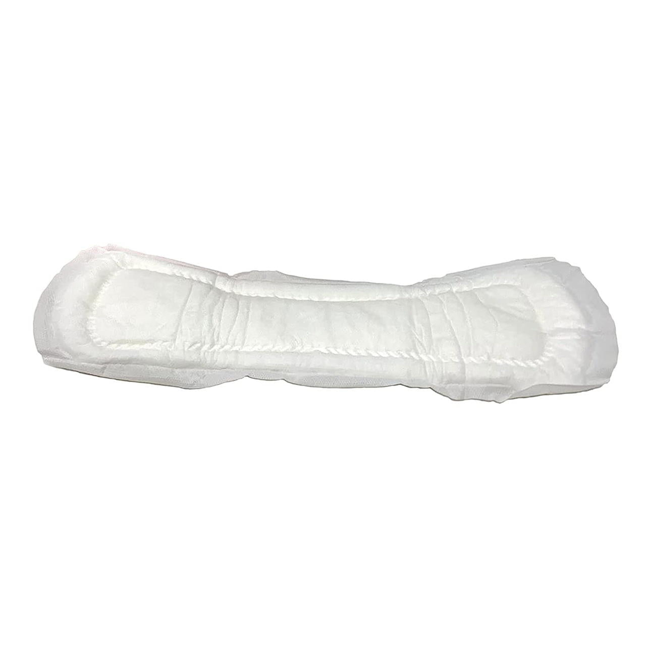 White heavy maternity pad, curved shape, protective absorbent layer