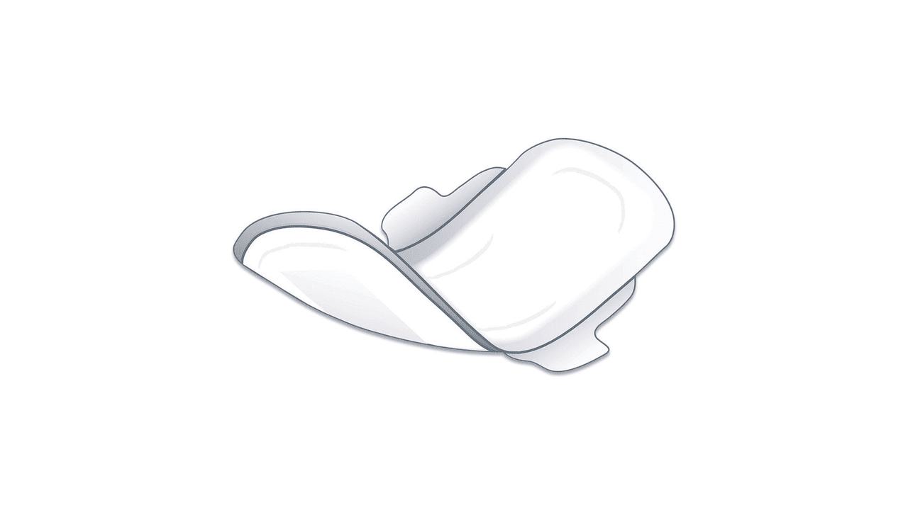 Moderate winged peri-pad with attached wings and absorbent pad shape