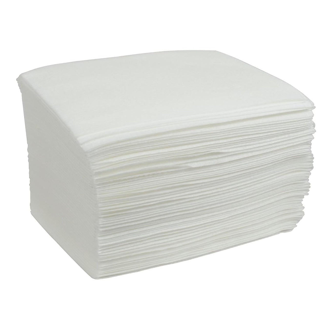 Off-white dry washcloths, neatly stacked in a rectangular pile