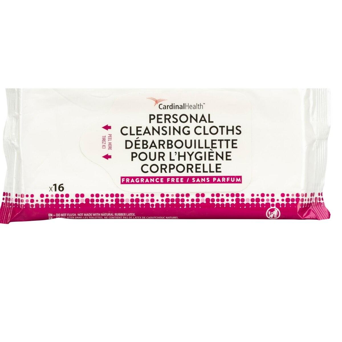 Personal cleansing cloths, fragrance-free, non-flushable wipes, x16