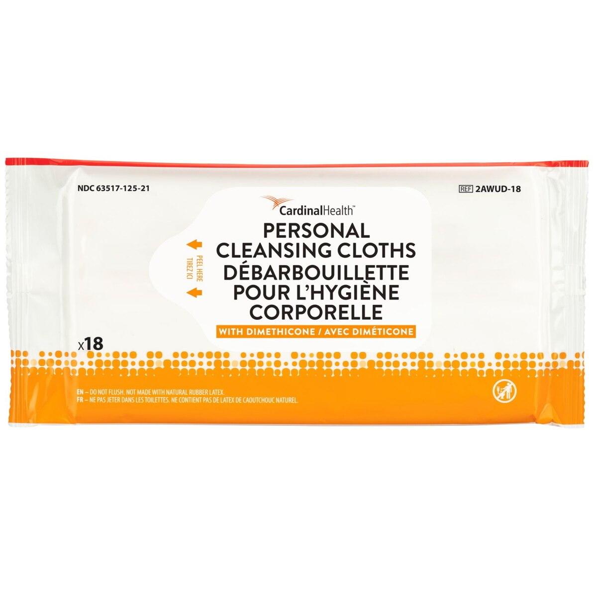 Personal cleansing cloths with dimethicone, wipes x18