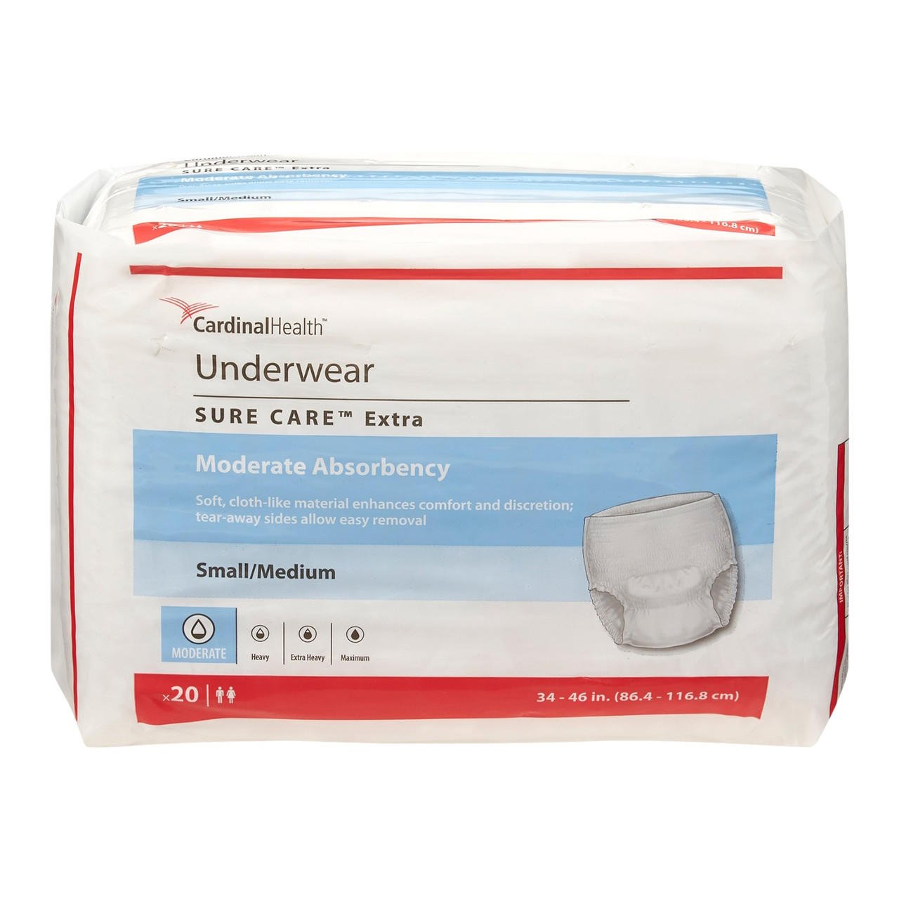 Sure Care extra protective underwear, Moderate absorbency, Small/Medium pack (x20)