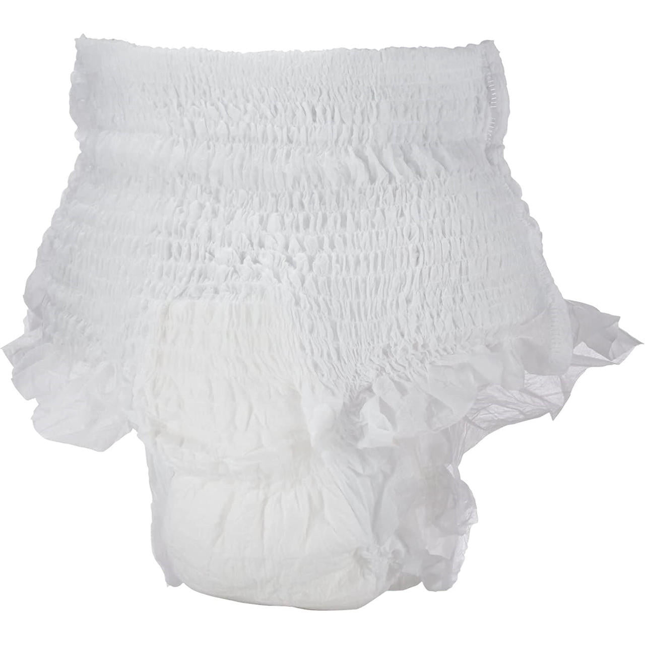 White disposable heavy absorbency pull-on underwear briefs.