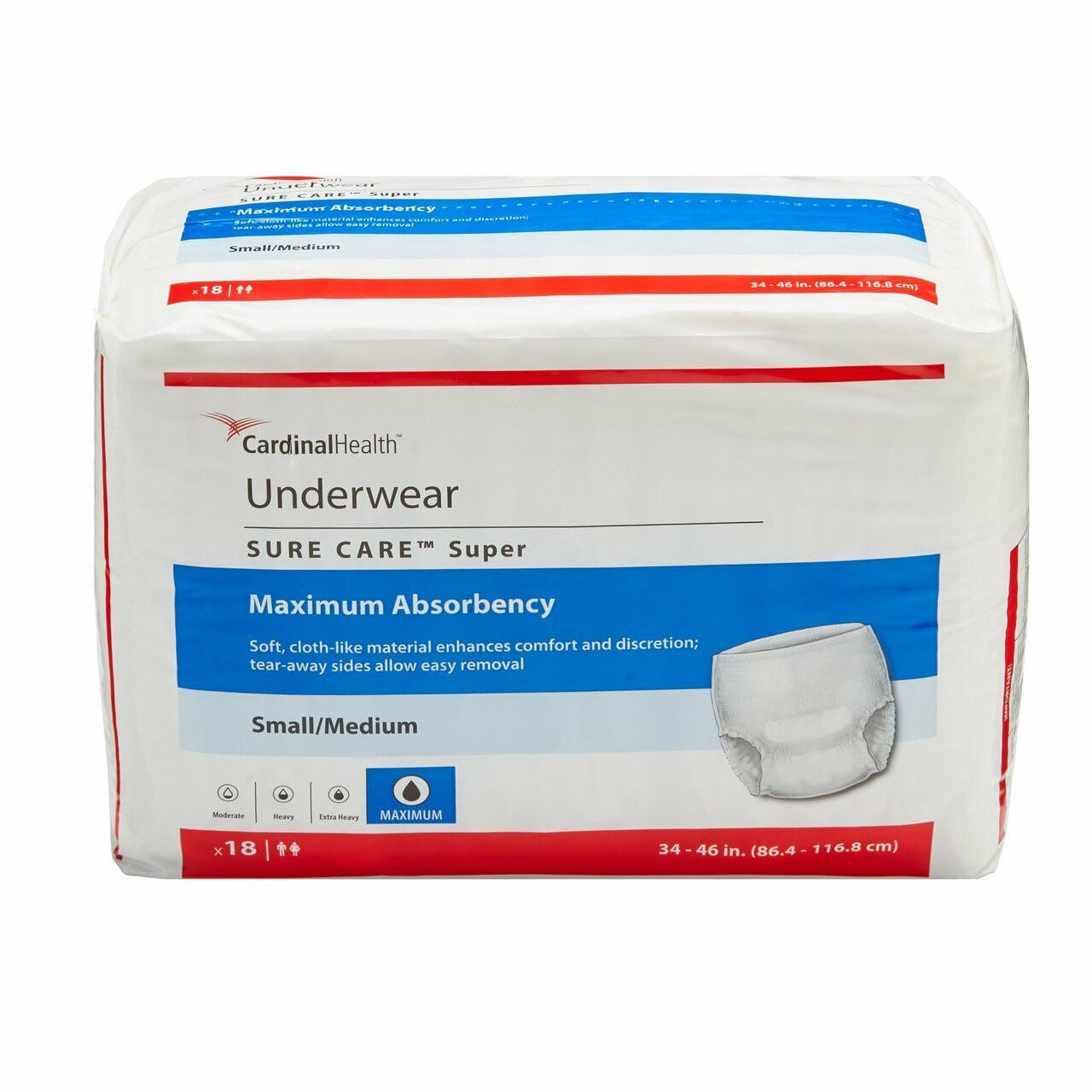 Sure Care Super maximum absorbency underwear, Small/Medium, pack label