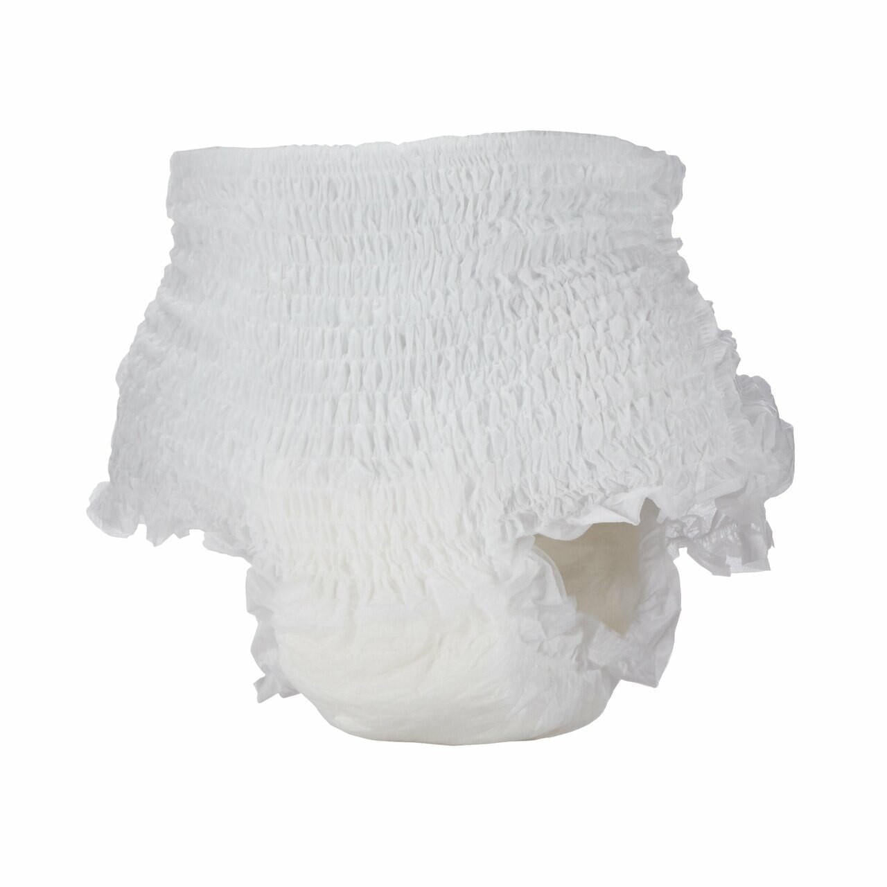 White disposable underwear brief with absorbent core for adult incontinence