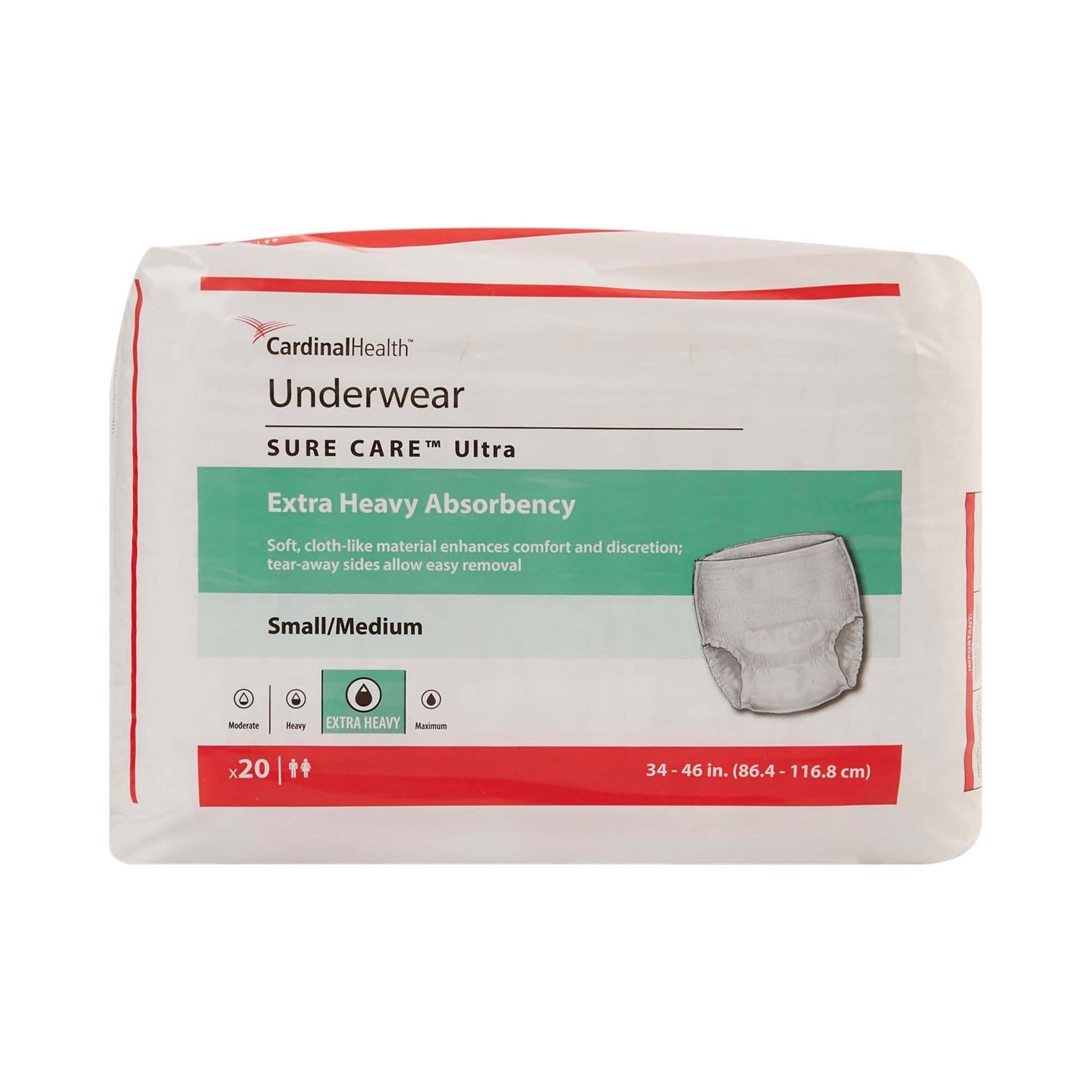 Sure Care Ultra underwear briefs, extra heavy absorbency, Small/Medium (34"–46")