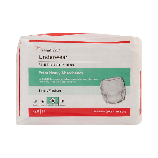 Sure Care Ultra underwear briefs, extra heavy absorbency, Small/Medium (34"–46")