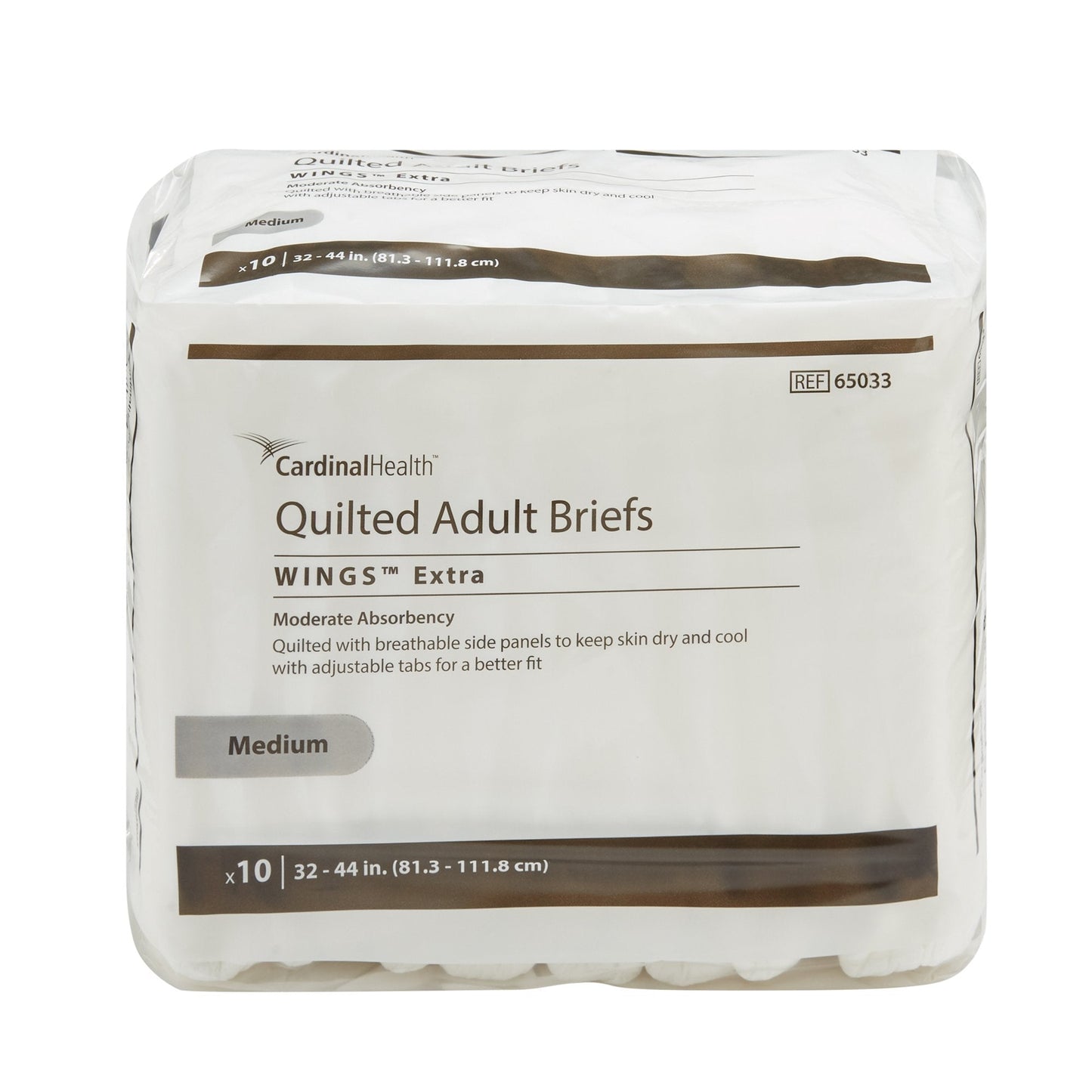 Quilted adult briefs, Wings Extra, moderate absorbency; Medium; pack x10, white