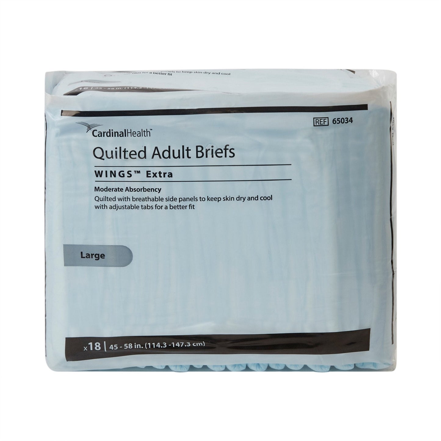 Quilted adult briefs, Wings Extra, moderate absorbency; Large; pack x18, light blue