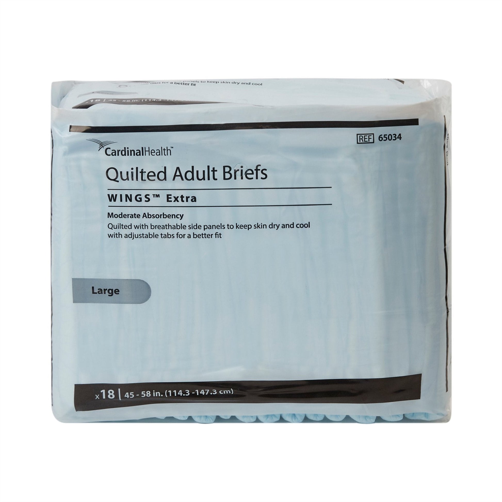 Quilted adult briefs, Wings Extra, moderate absorbency; Large; pack x18, light blue