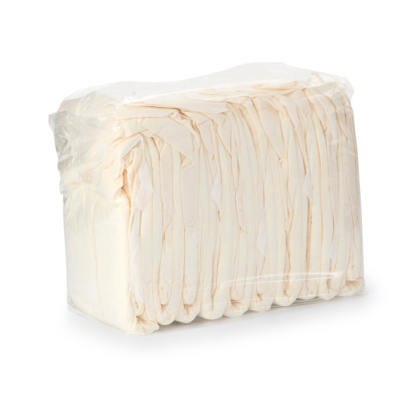 Folded quilted adult briefs with absorbent padding; cream/off-white