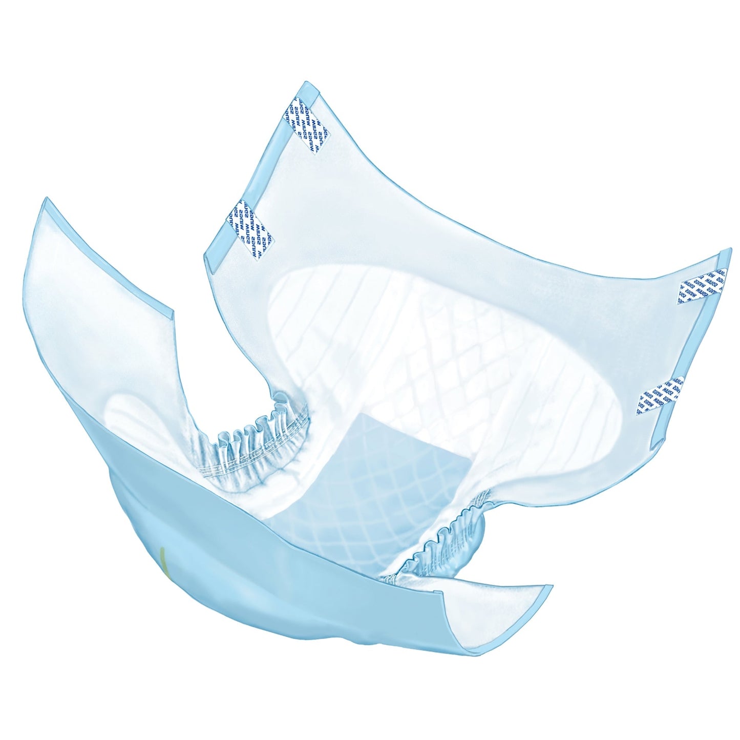 Heavy absorbency adult briefs, light blue with elastic leg openings and side tabs