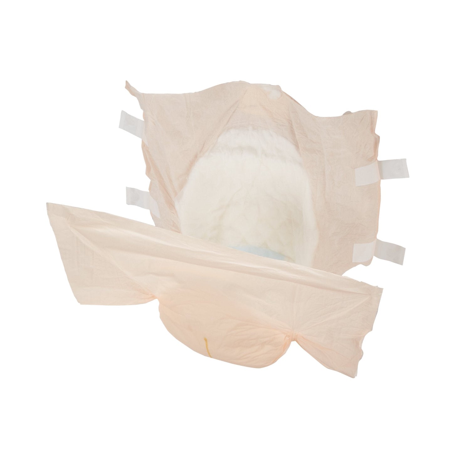 Heavy absorbency adult briefs, light beige outer with white absorbent center