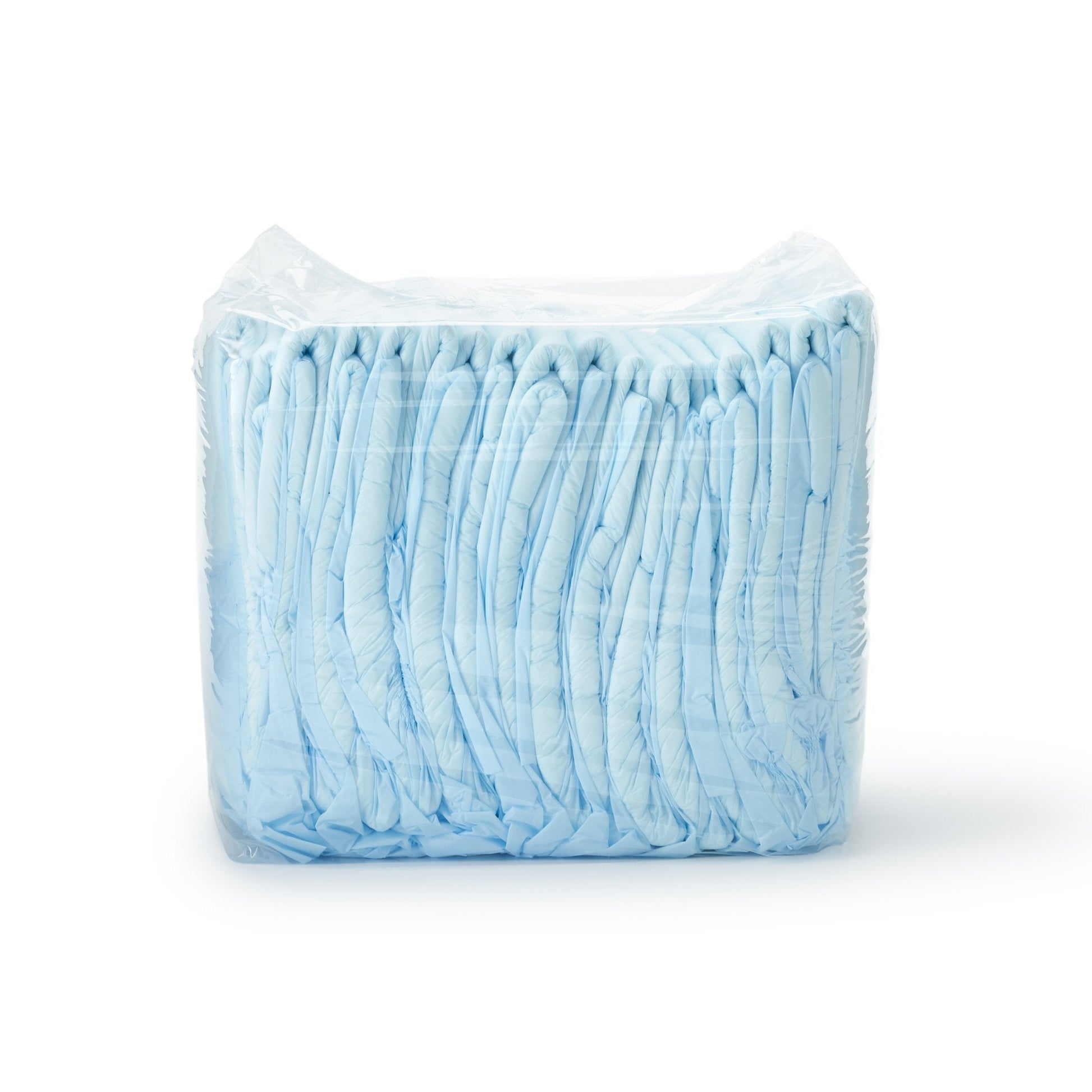 Pack of heavy absorbency adult briefs, light blue disposable underwear stack