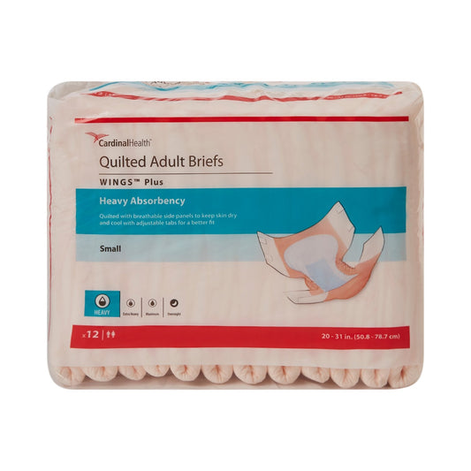 Quilted adult briefs, Wings Plus heavy absorbency, Small size, pack of 12