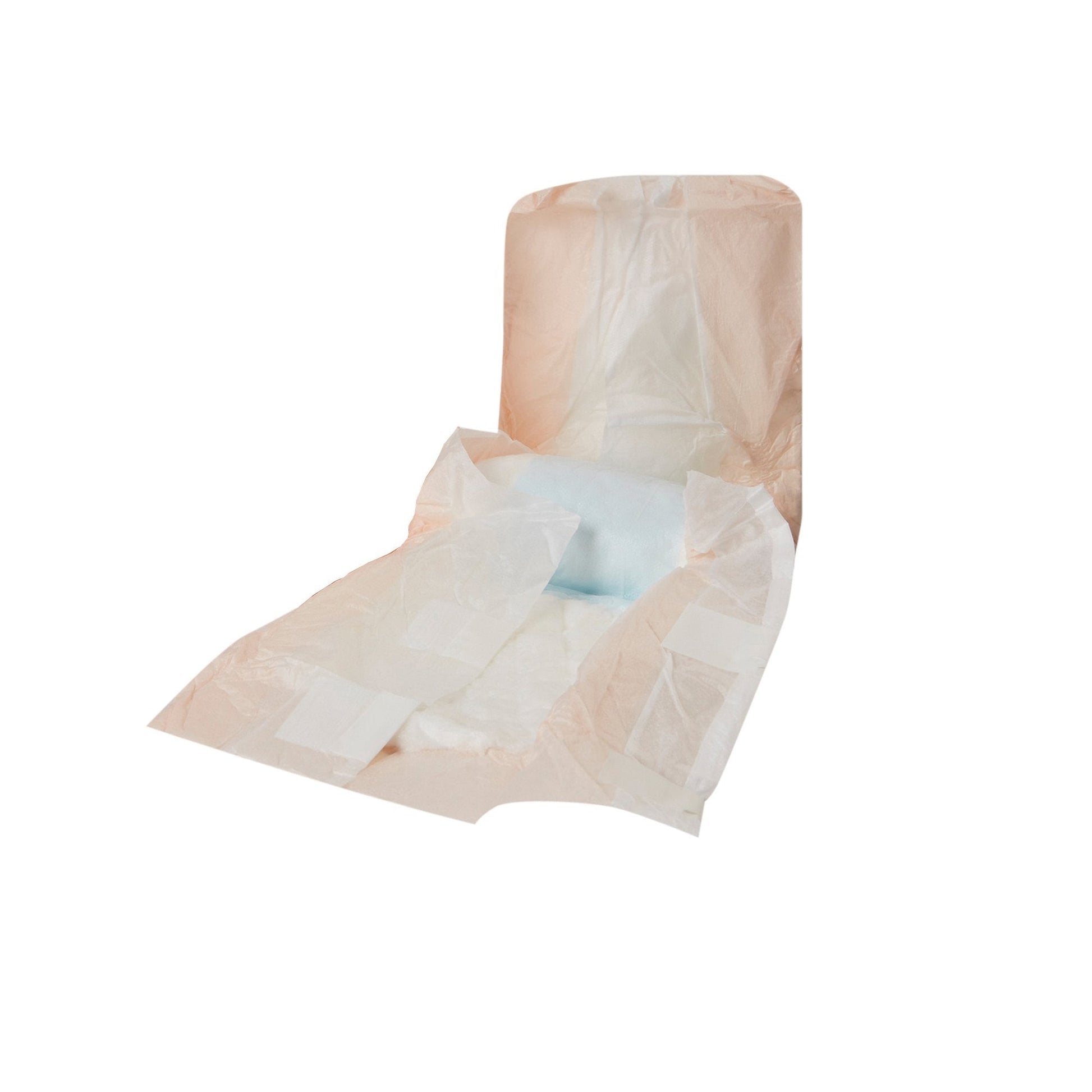 Quilted adult briefs with side panels and adhesive tabs, off-white