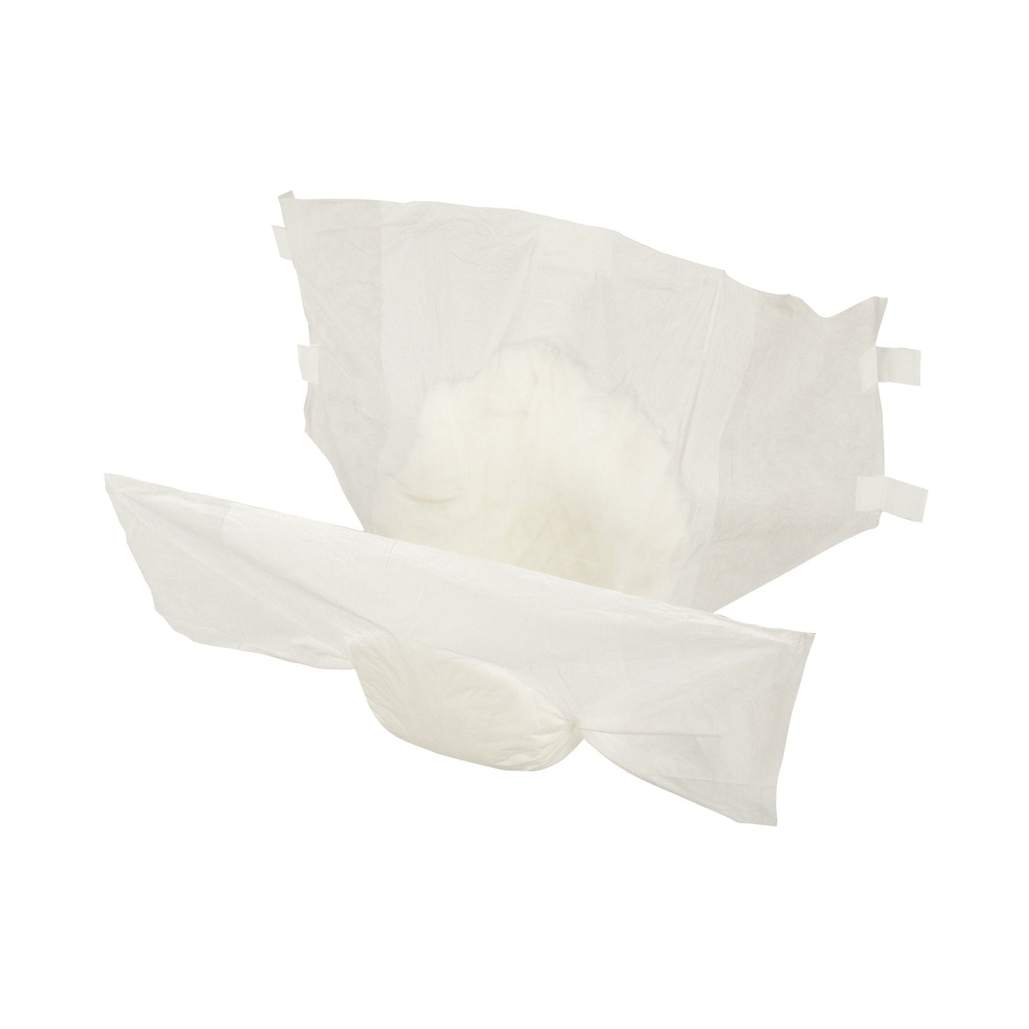 Folded quilted adult briefs with adhesive tabs, off-white