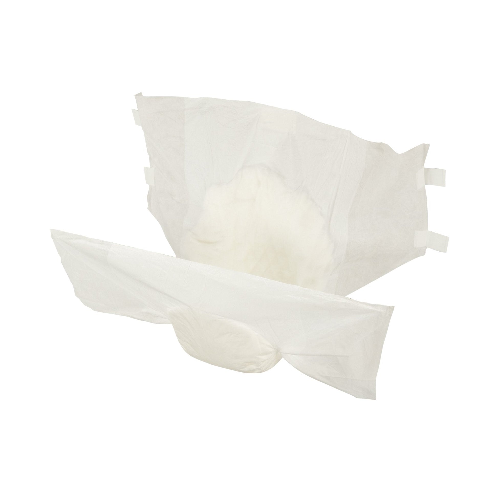 Folded quilted adult briefs with adhesive tabs, off-white