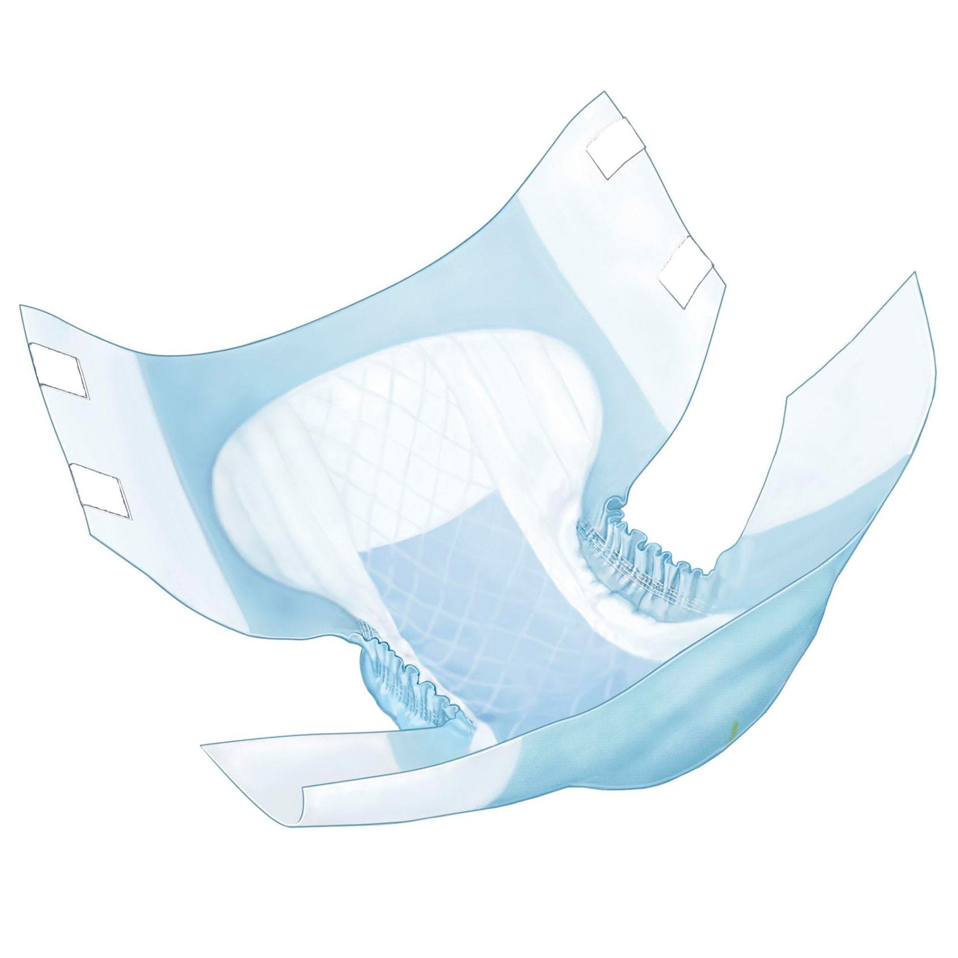 Blue-and-white quilted overnight adult brief with adjustable side tabs