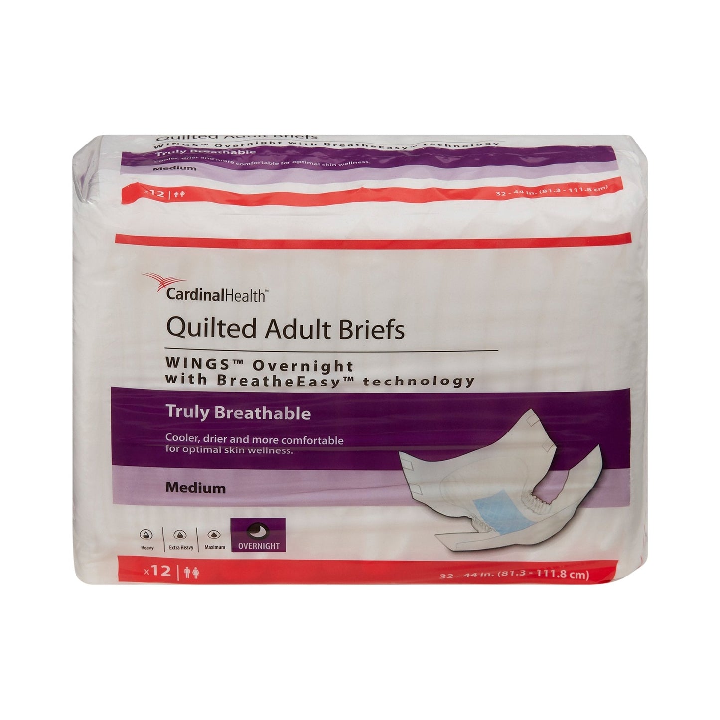 Quilted adult briefs, Wings Overnight, Medium size, breathable overnight absorbency