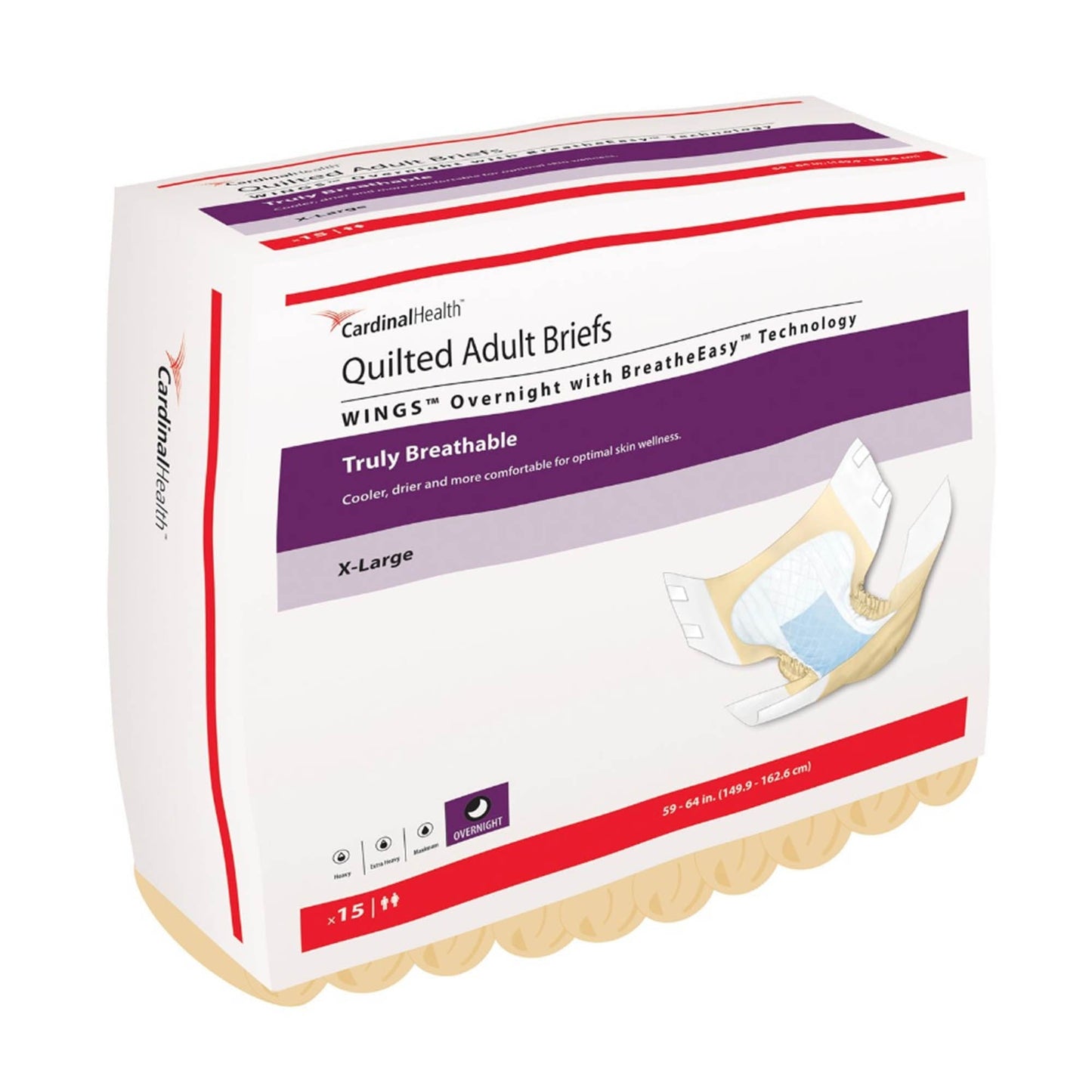 Quilted adult briefs, Wings Overnight, X-Large size, breathable overnight absorbency