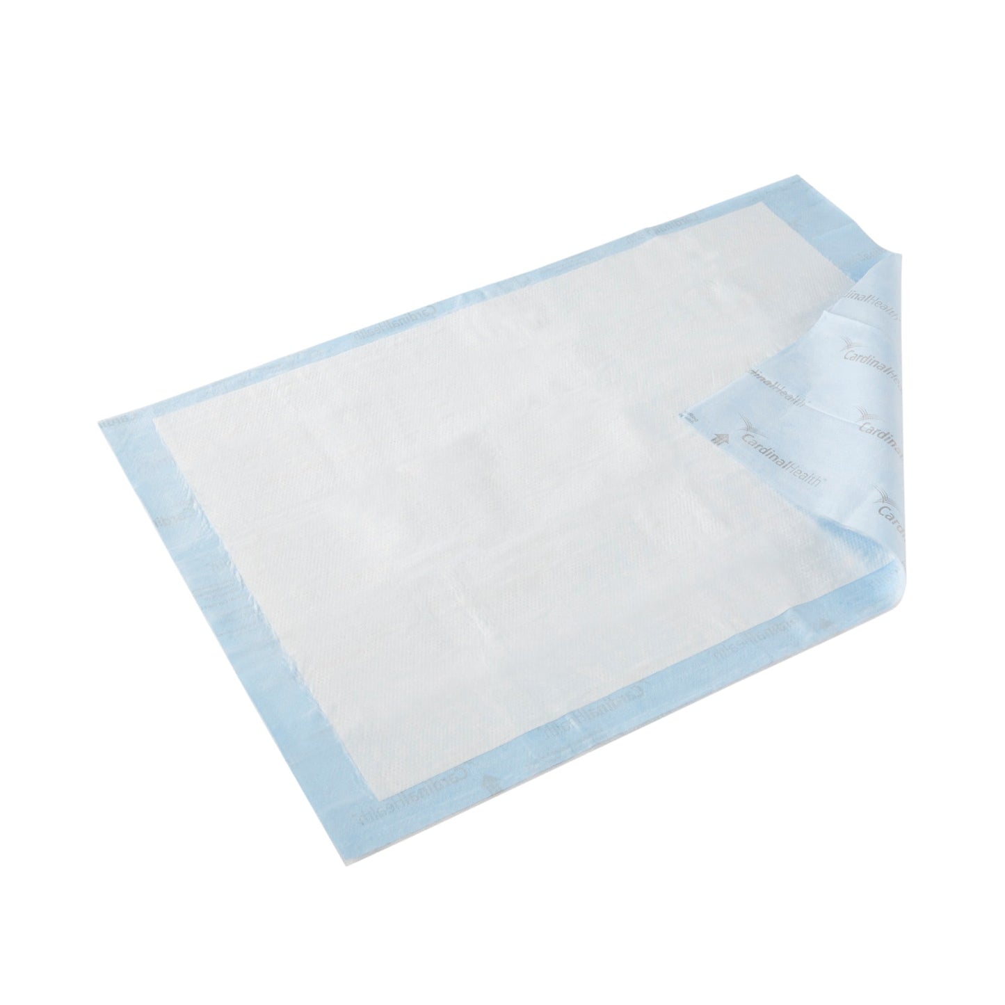 Rectangular quilted underpad with light blue border and white absorbent surface