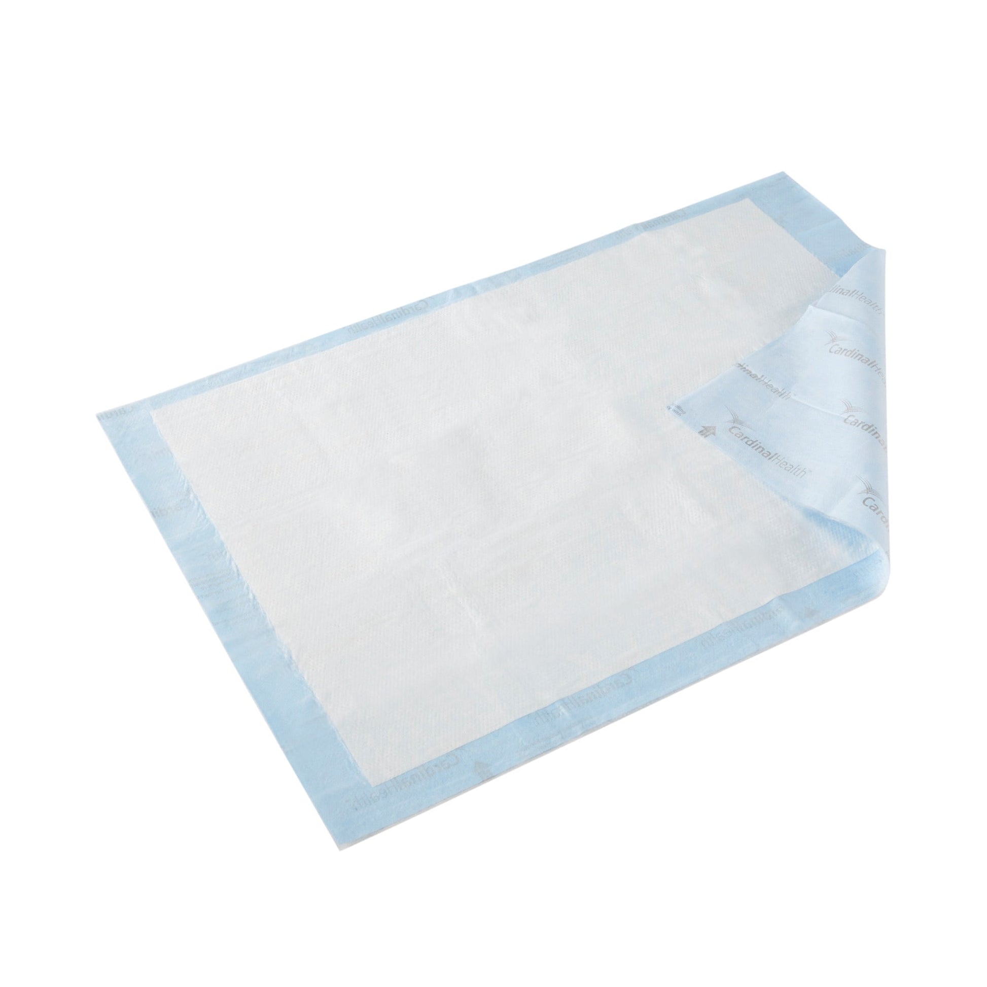 Rectangular quilted underpad with light blue border and white absorbent surface
